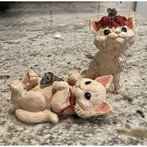Adorable Kitten Figurine Set with Mice Autumn Leaves